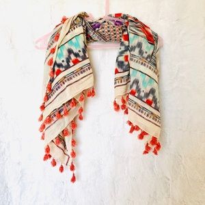 Multi-color square scarf / wrap with tassels